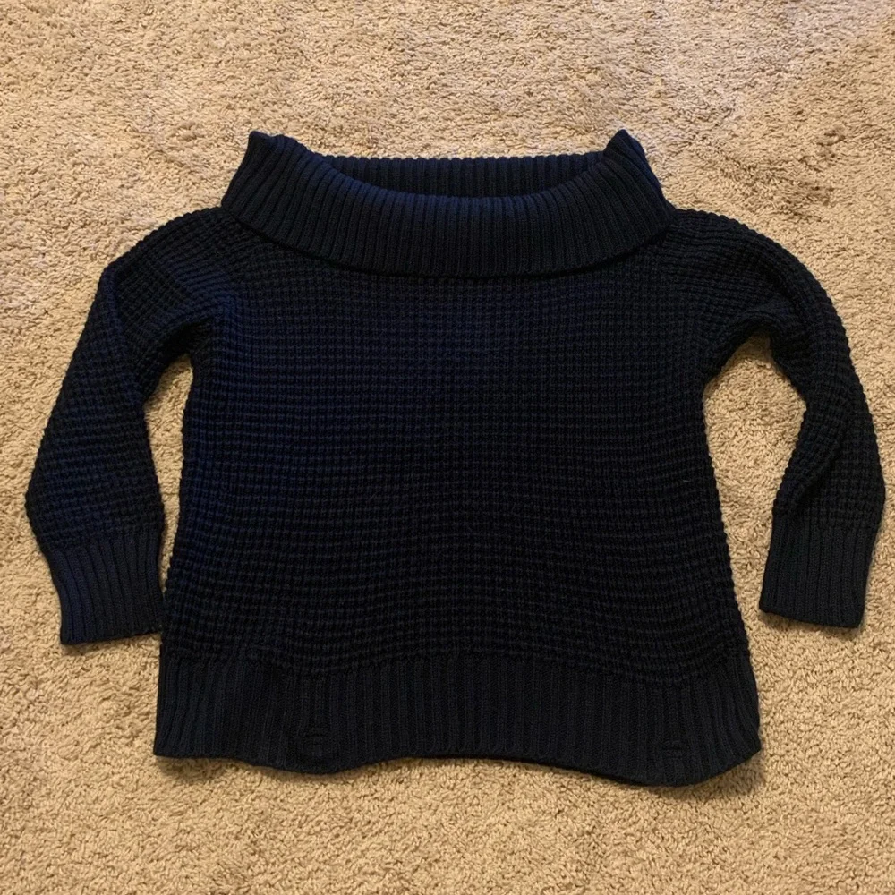 BP. by Nordstrom Partly off the Shoulder Knit-Like Waffle Navy Sweater l Large - Picture 2 of 9